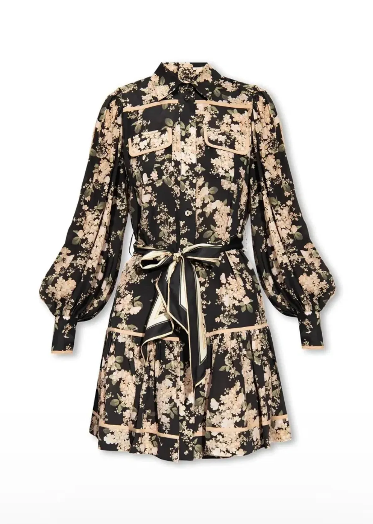 Zimmerman Shirt Mini Dress in Black Ivory Floral Size 10 - Image 3