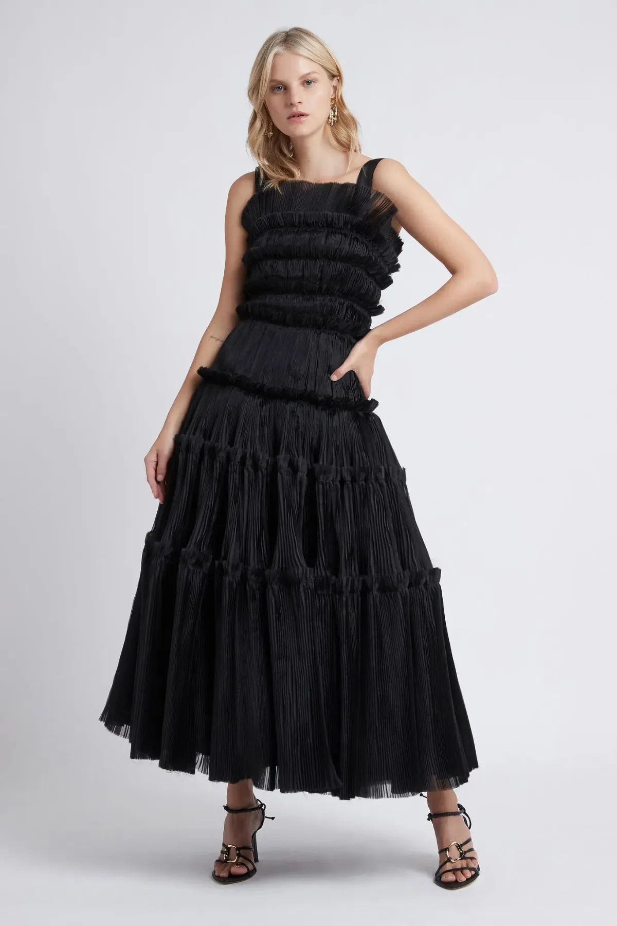 Aje Jacinto Pleated Maxi Dress in Black Size 10 - Image 1