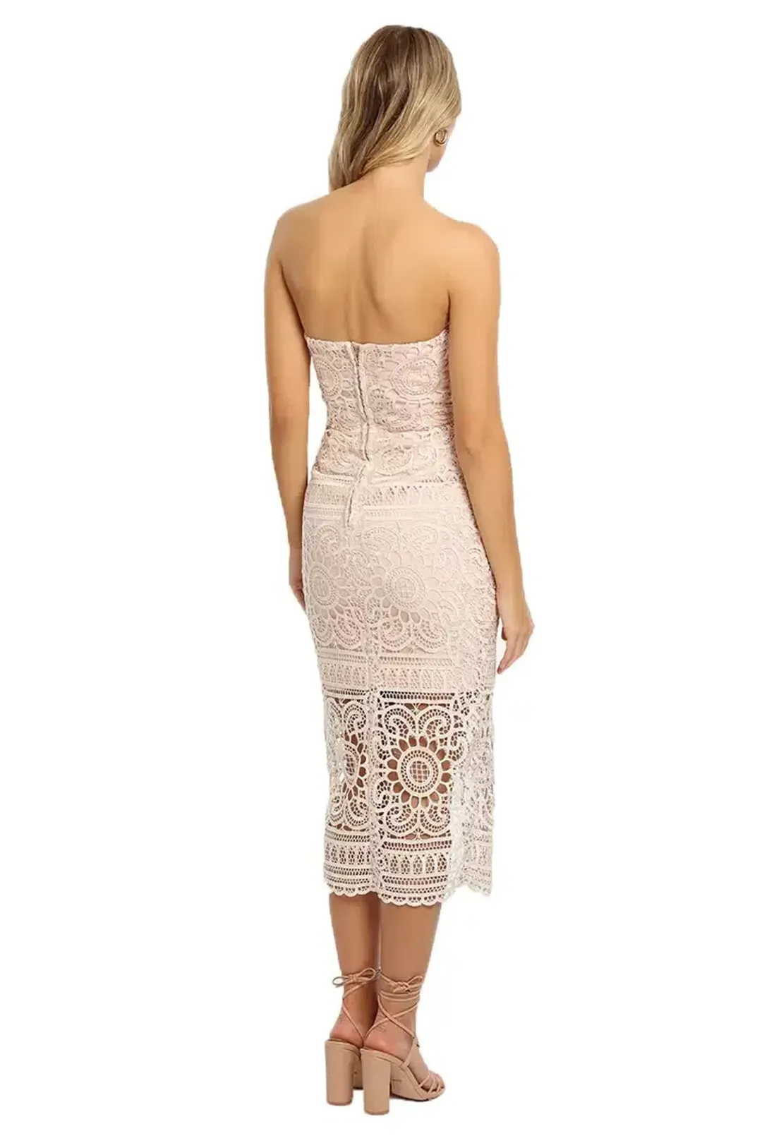 Nicholas Blush Geo Floral Lace Strapless Dress Pink Size 12 for rent on The Volte - main image