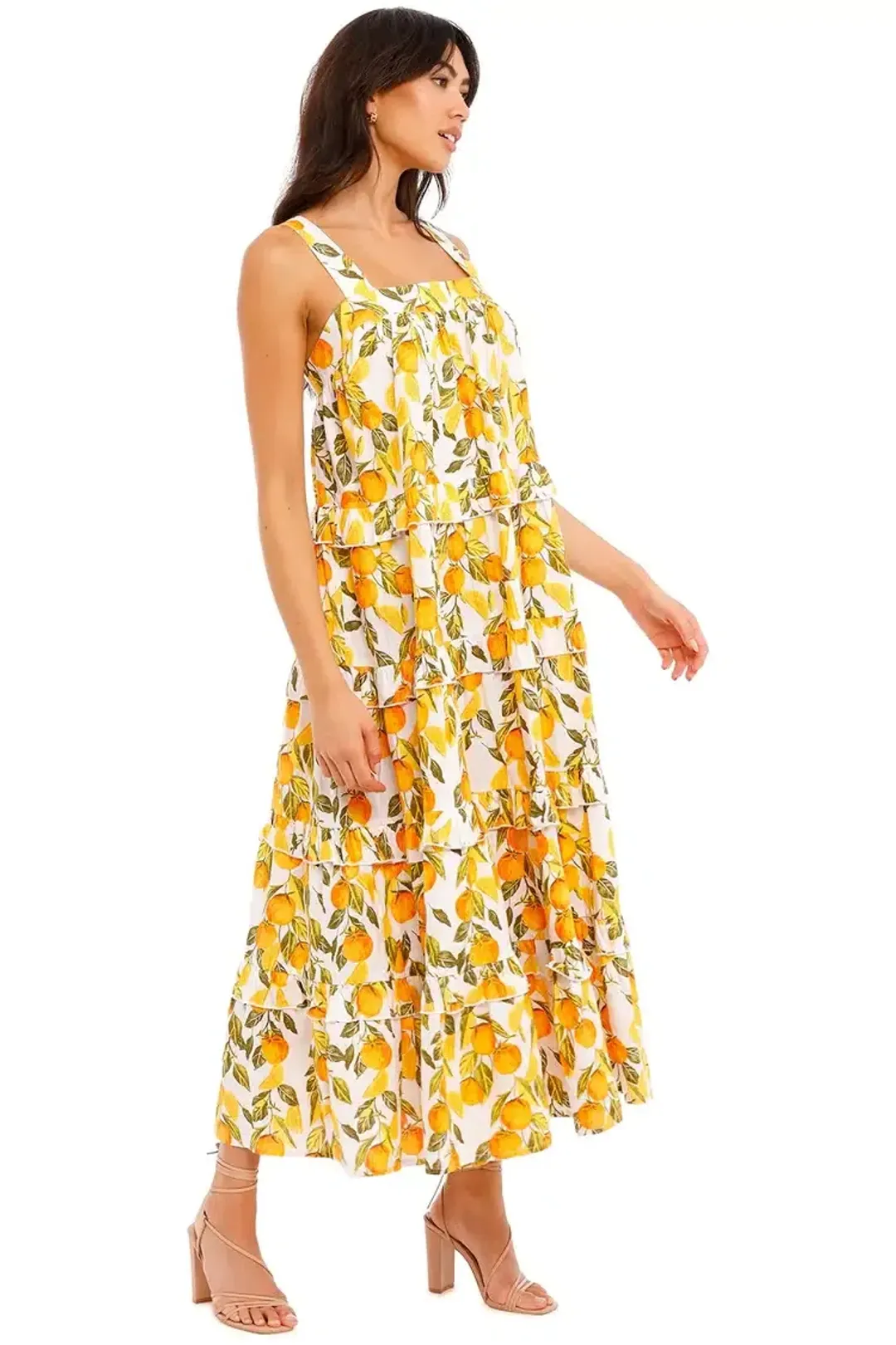 Never Fully Dressed Orange Grove Scallop Dress Yellow Print Size 16 for rent on The Volte - main image