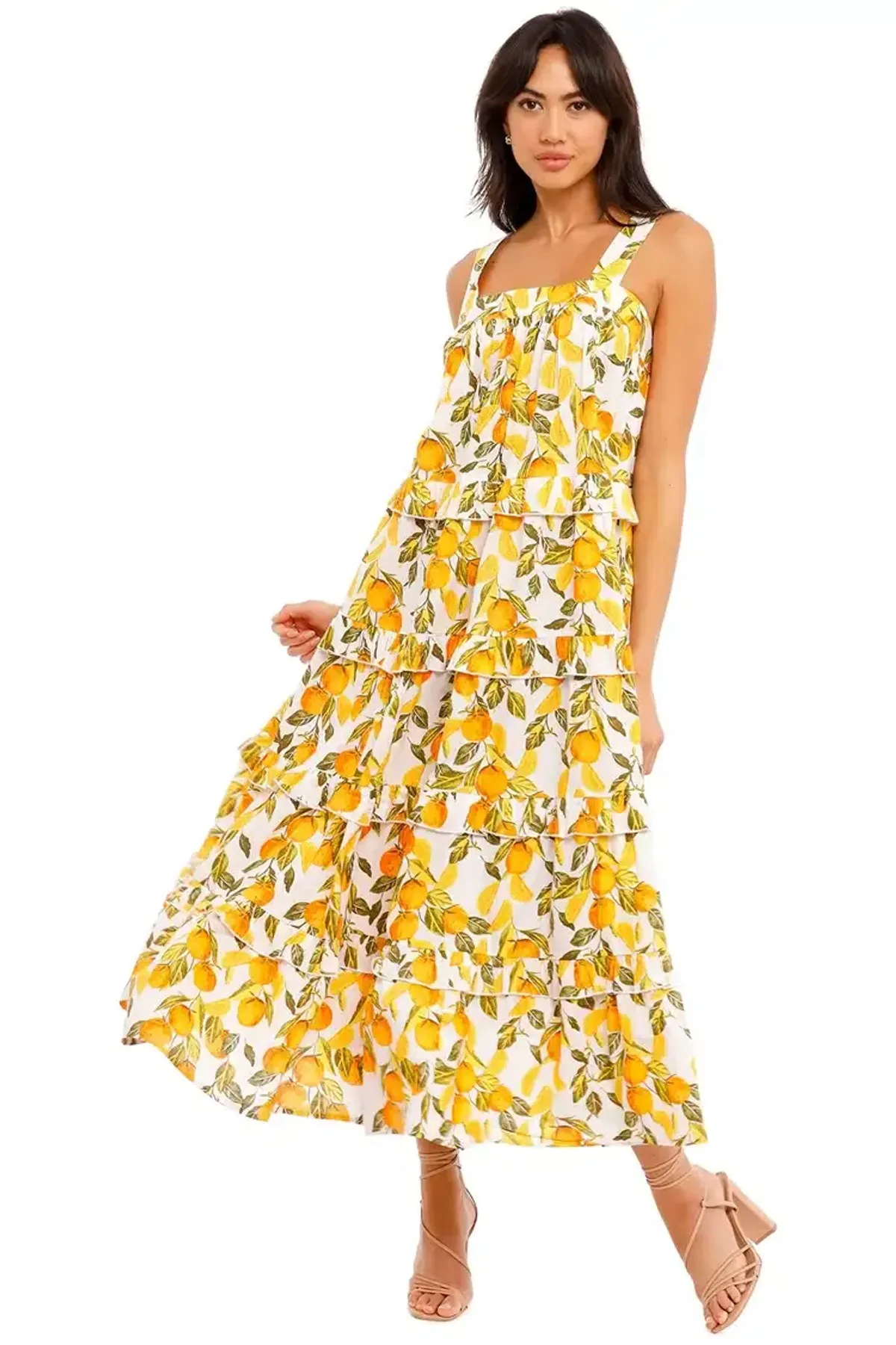 Never Fully Dressed Orange Grove Scallop Dress Yellow Print Size 16 - Image 3