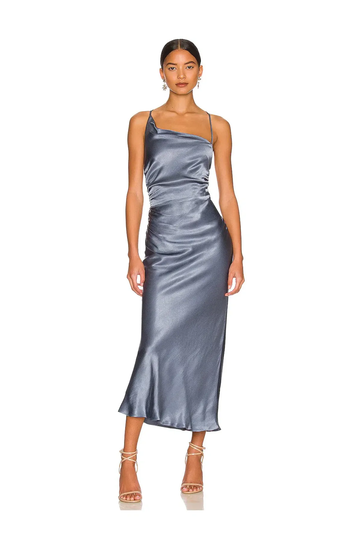 Shona Joy La Lune Asymmetrical Bias Cowl Midi Dress Blue Smoke Size 8 - Image 1