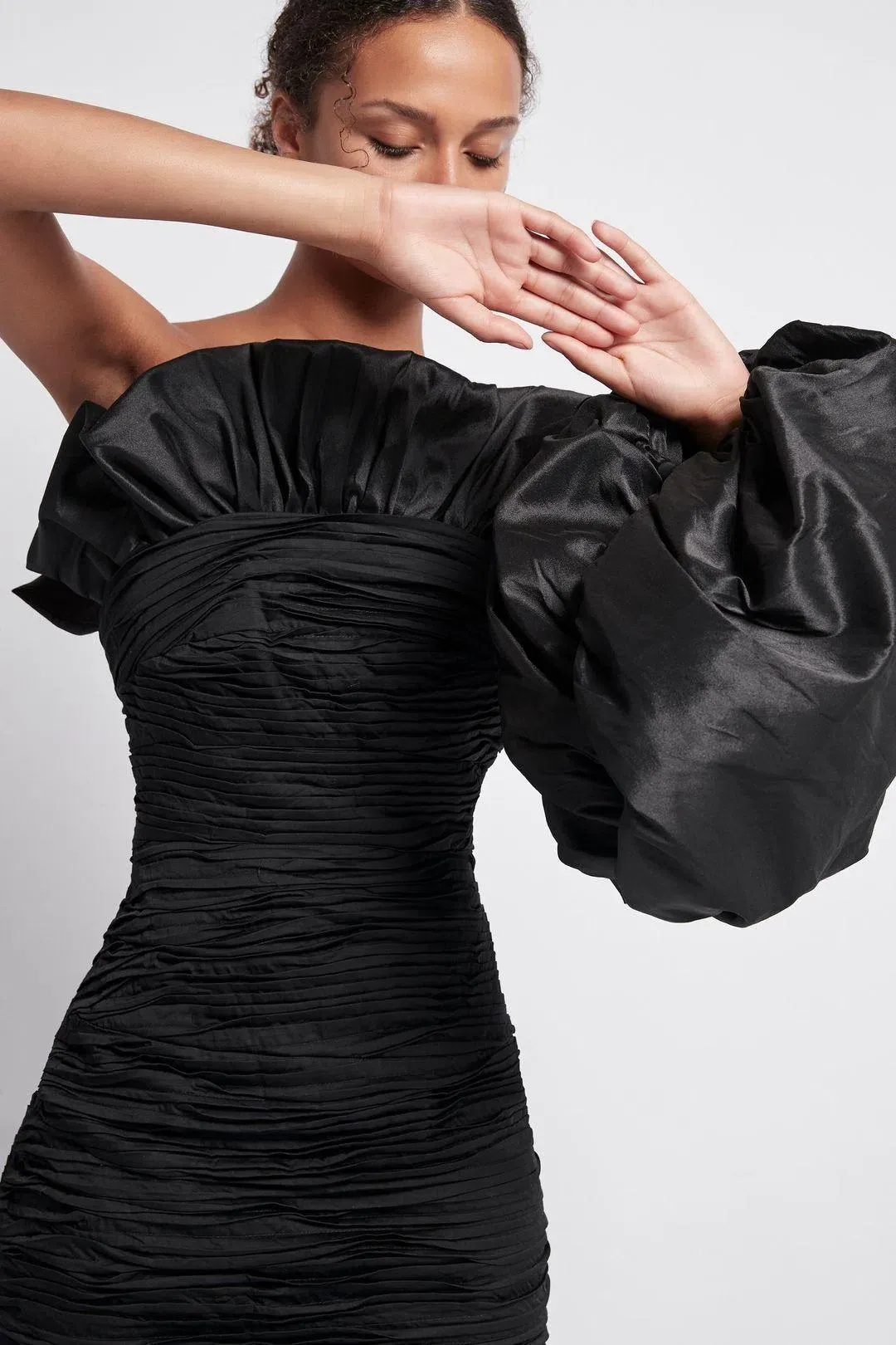 Aje Allegro Tucked Puff Dress Black Size 8  for rent on The Volte - main image