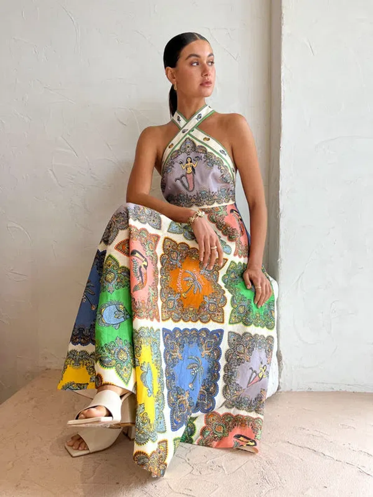 Alemais Trippy Troppo Halter Midi Dress Multi Size 10 - Image 1