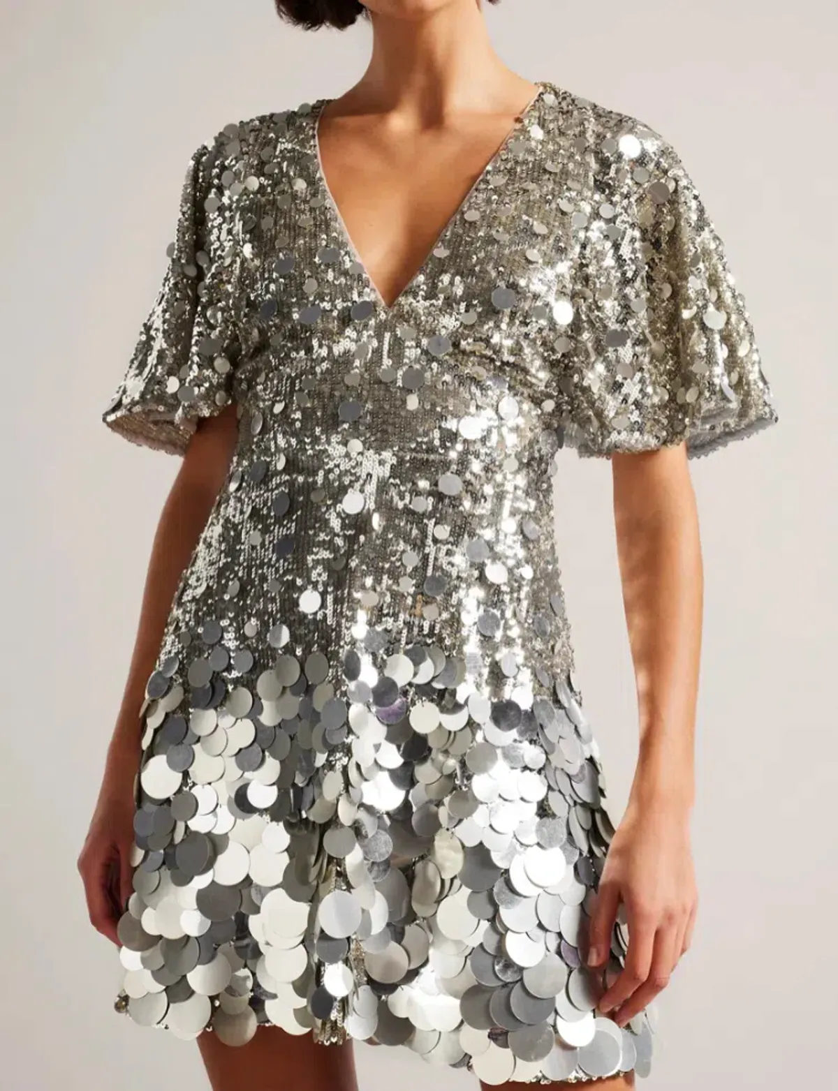 Ted Baker Silver Estelli Embellished Cape Woven Mini Dress Sequin Size 8 - Image 2
