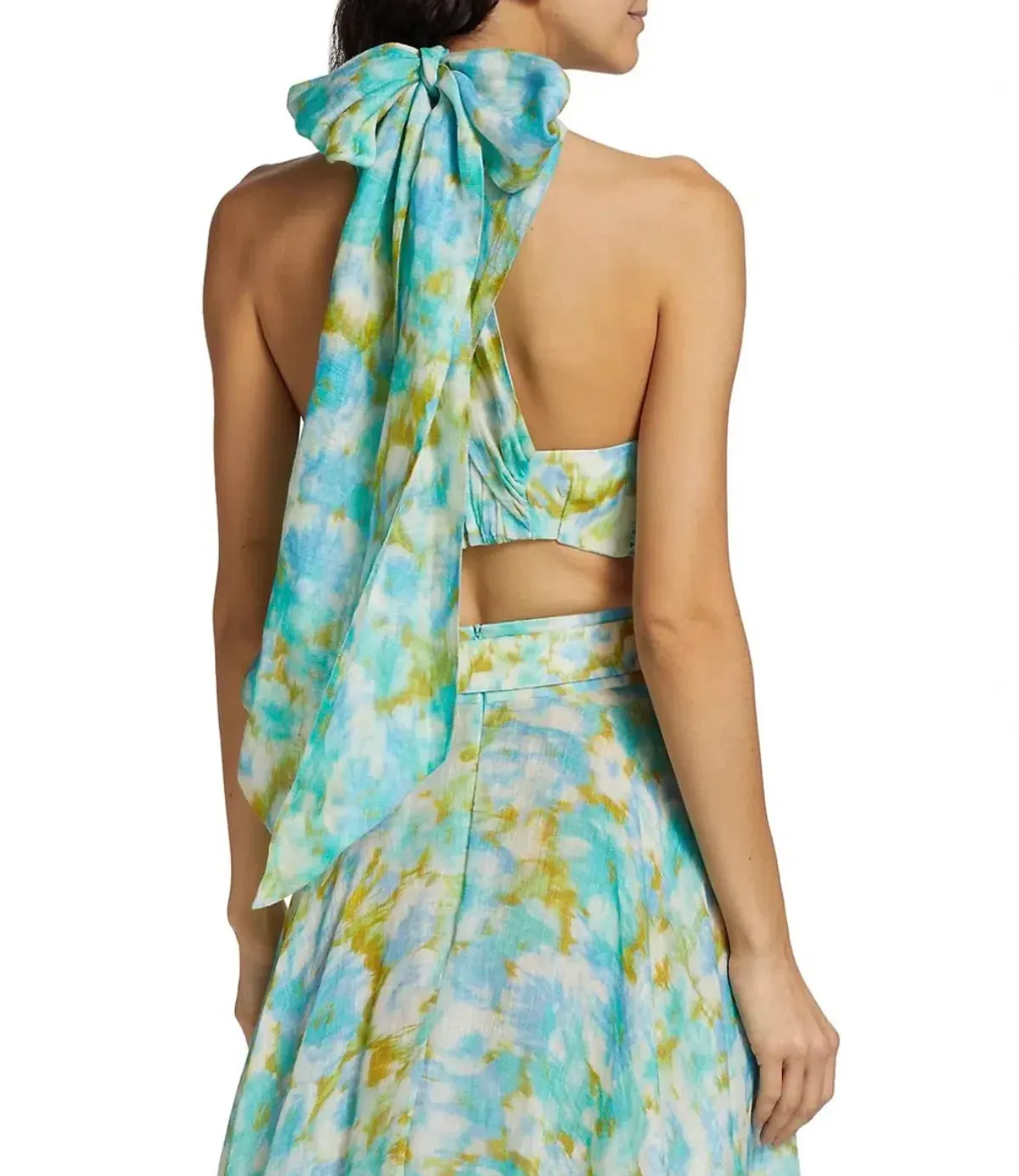 Zimmermann High Tide Twist Crop Bodice Size 3 / AU 14 & Maxi Skirt Size 2 / AU 12 Set in Aqua Ikat Floral - Image 4