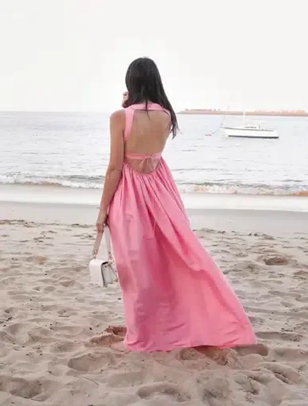 OROTON Strappy Open Back Poplin Maxi Sundress in Pink Strawberry Size 14 for rent on The Volte - main image