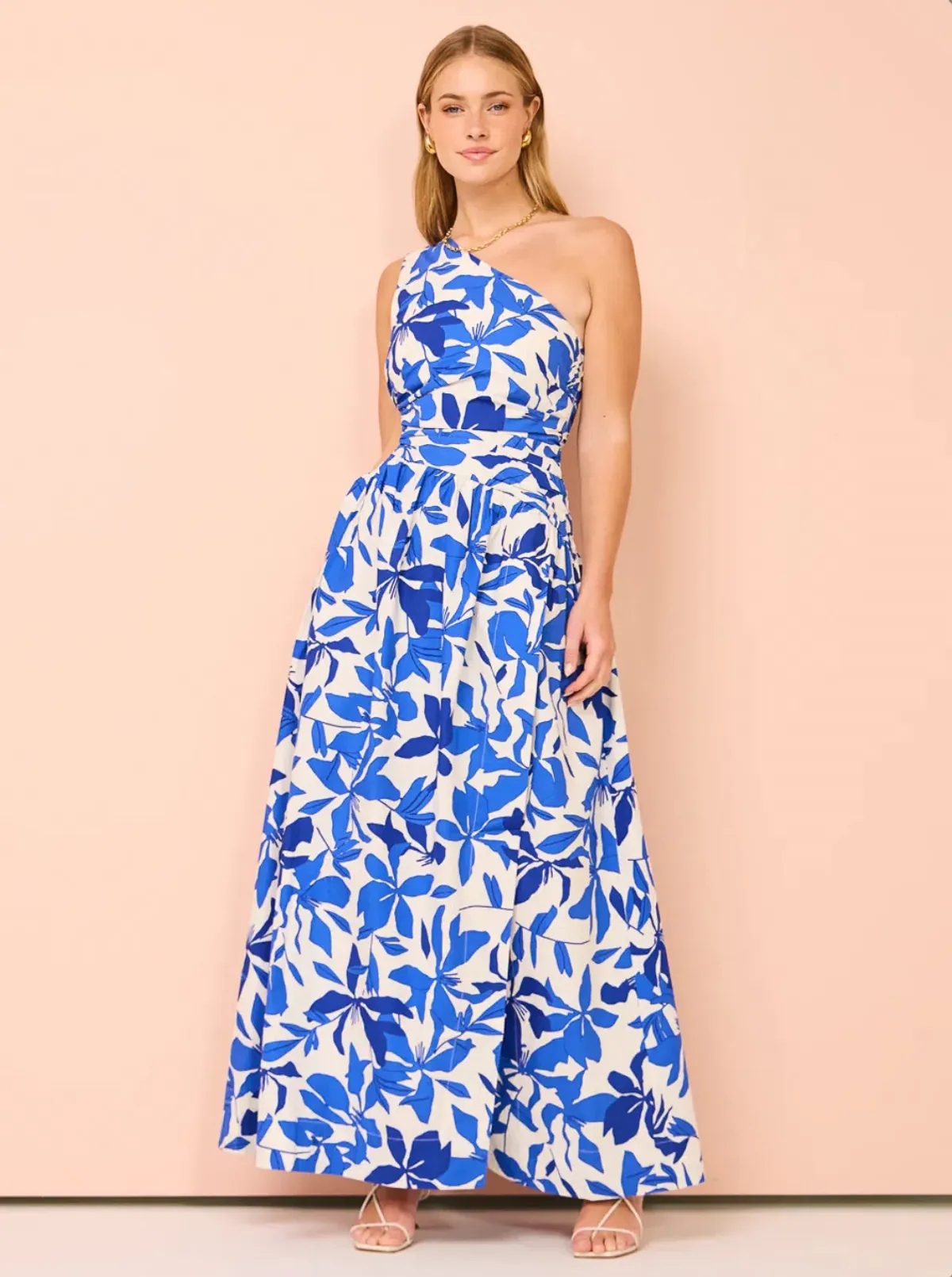 Shona Joy Bleue Asymmetrical Cut Out Maxi Dress Ivory/Aqua Size 10 - Image 1