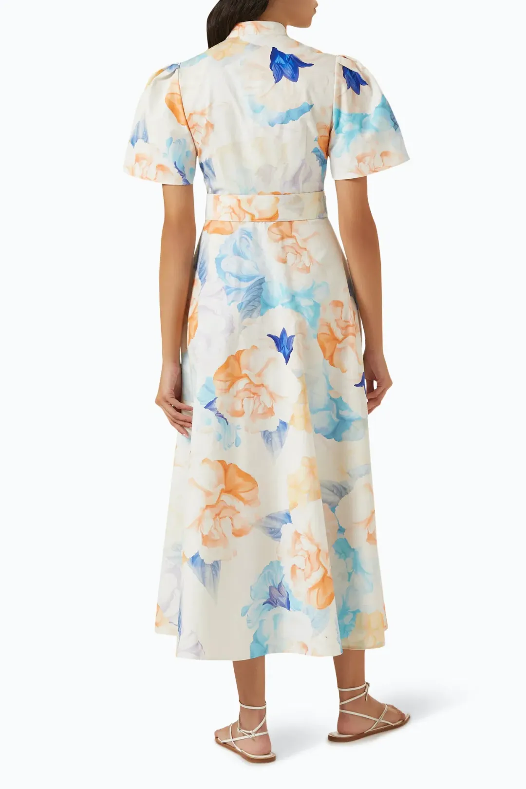 Leo Lin Bianca Short Sleeve Midi Dress Rosebud Floral Print in Cream Size 16 for rent on The Volte - main image
