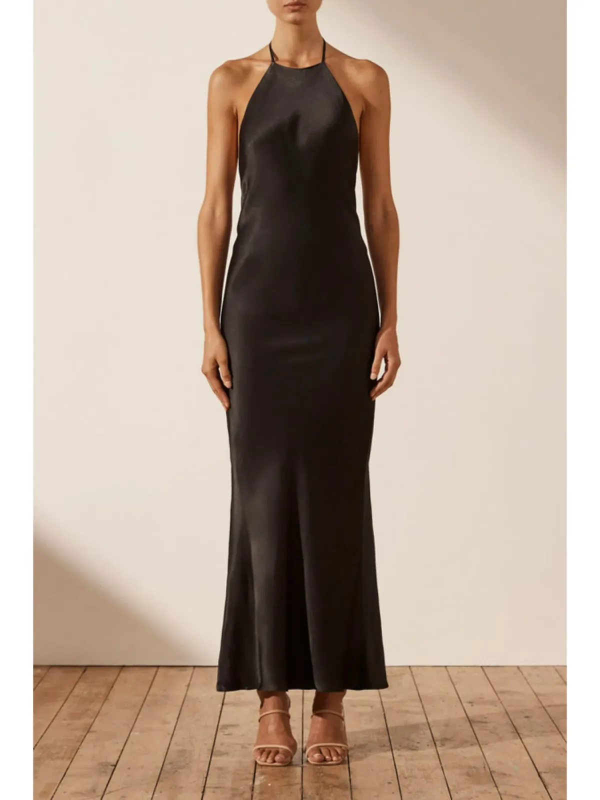 Shona Joy La Lune Low Back Halter Neck Midi Dress Black Size AU 10 - Image 1