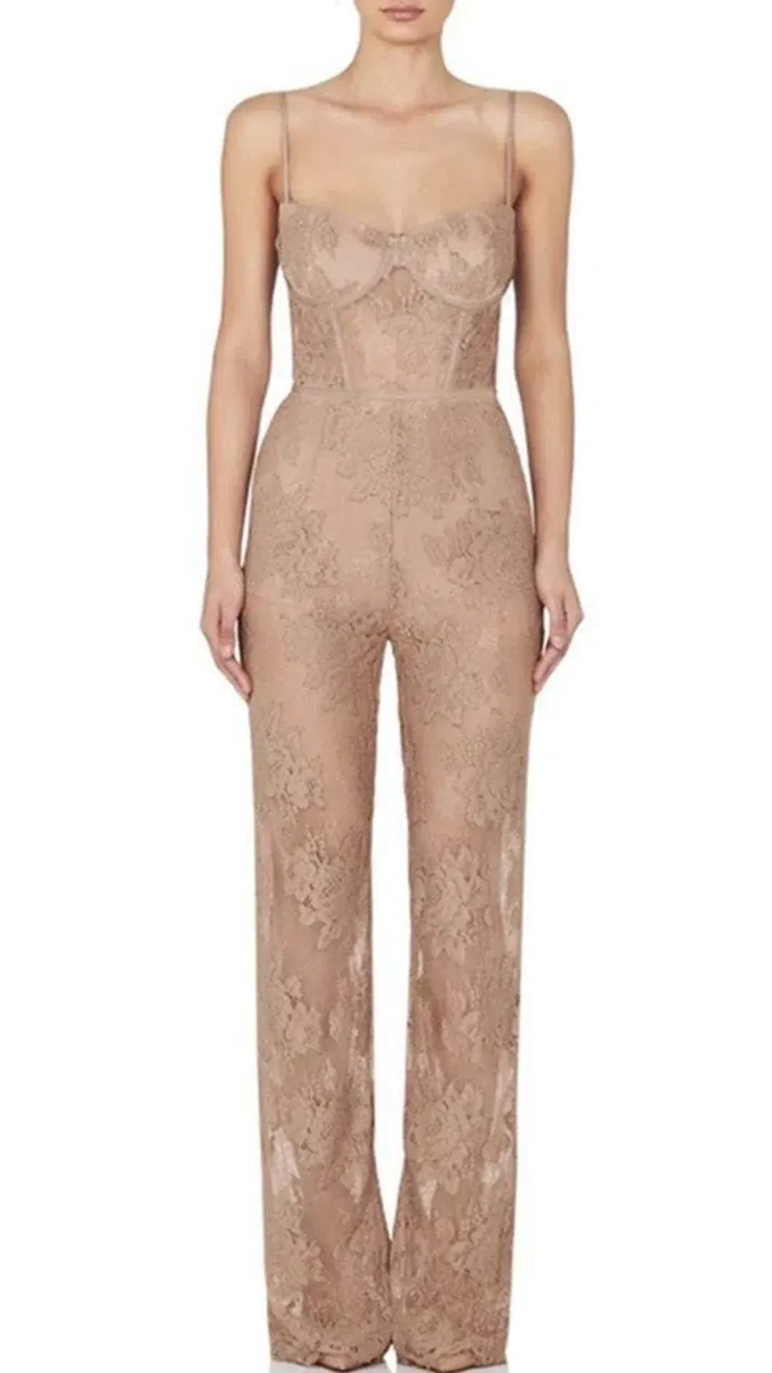 MISHA Hayden Lace Pantsuit Mocha Brown Size 8 for rent on The Volte - main image