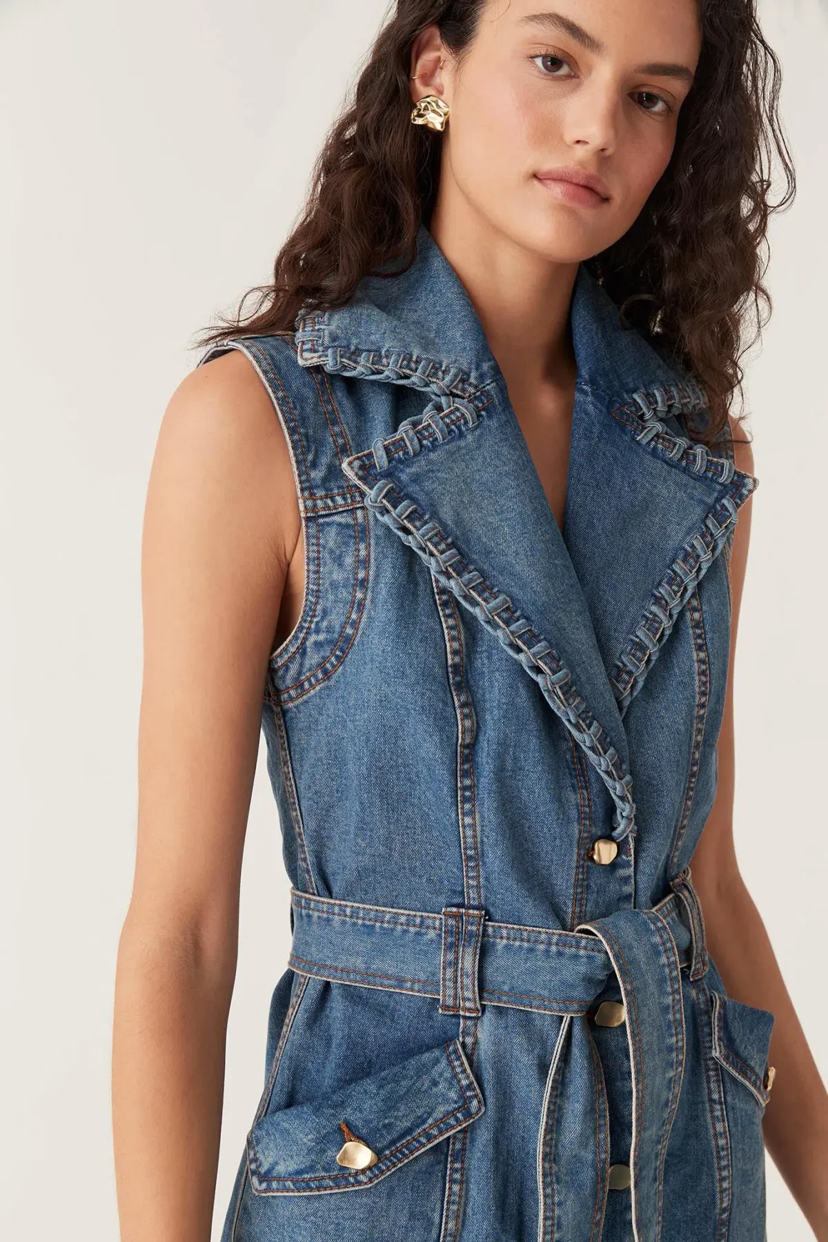 Aje Balance Denim Mini Dress 90's Wash Size AU 12 - Image 3