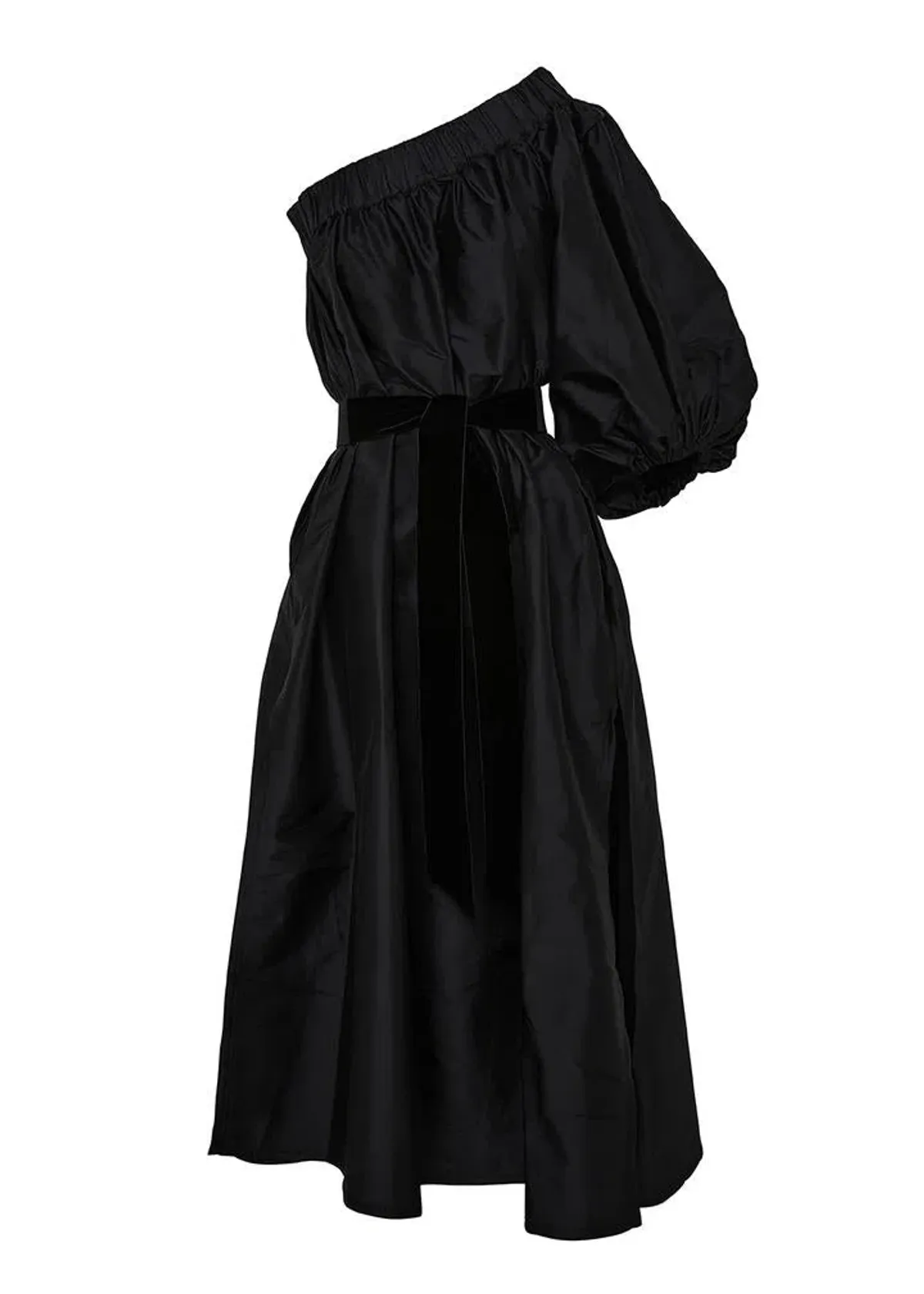 BLACK ArtClub by Heidi Middleton One Shoulder Silk Aster Midi Dress Black Size OS - Image 3