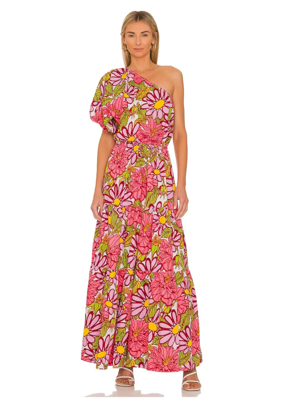 SWF Frida One Shoulder Puff Sleeve Maxi Dress Floral Size L / AU 14 - Image 1