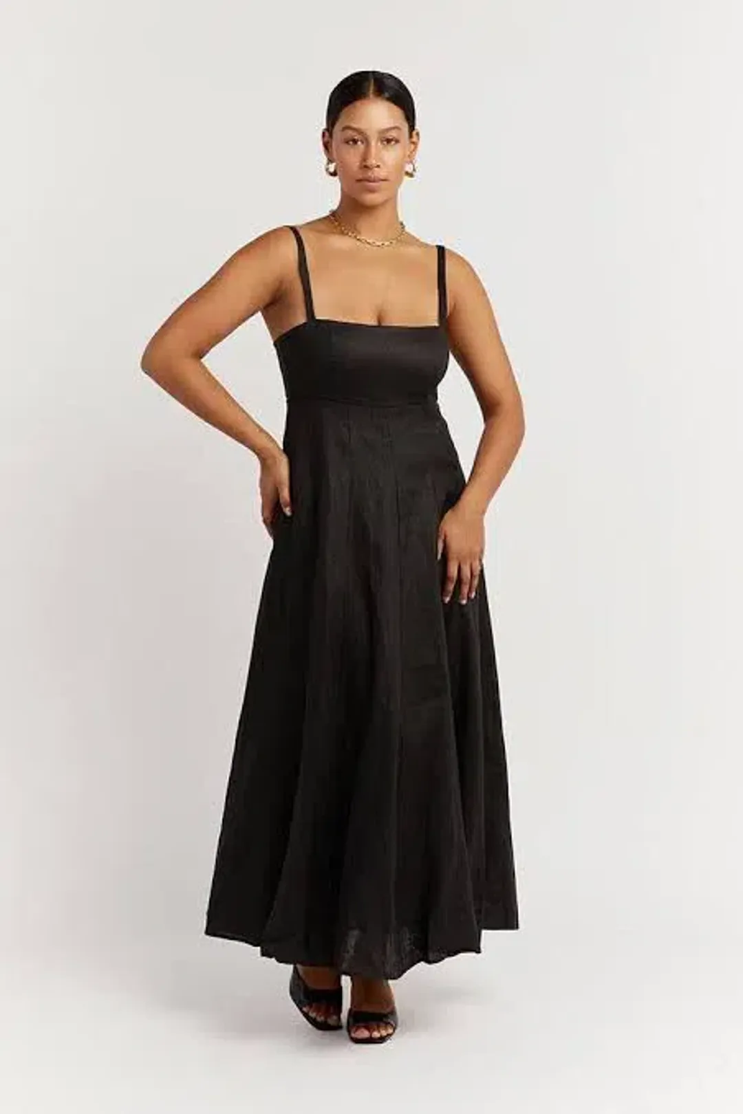 DISSH Ross Linen Midi Dress Black Size 8 for rent on The Volte - main image