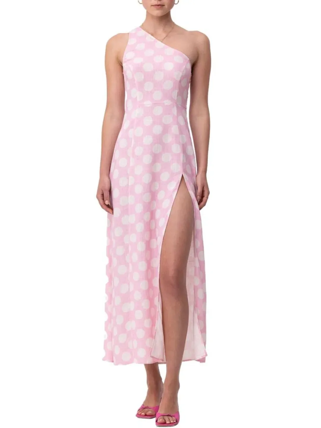 The Wolf Gang Ischia One Shoulder Maxi Dress Pink Spot Size 12 for rent on The Volte - main image