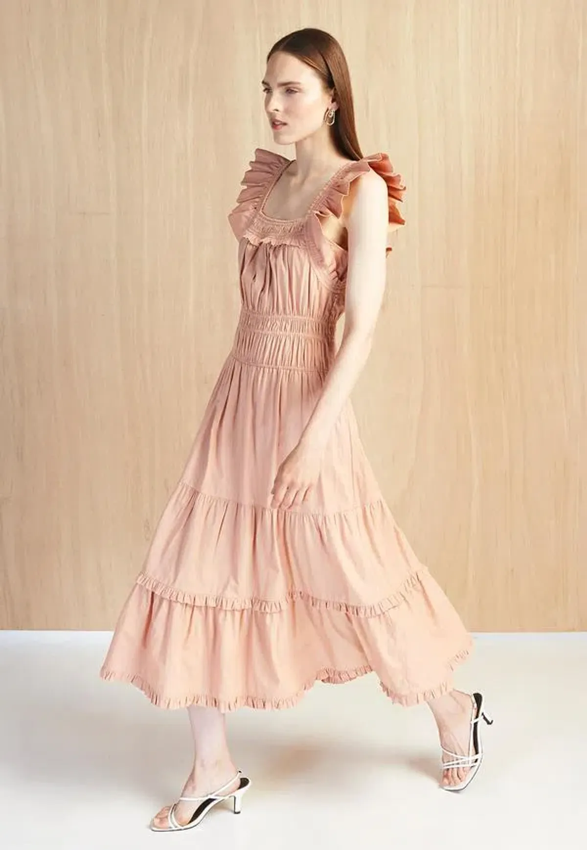 Magali Pascal Jeanette Midi Dress in Peach Size 8 - Image 1