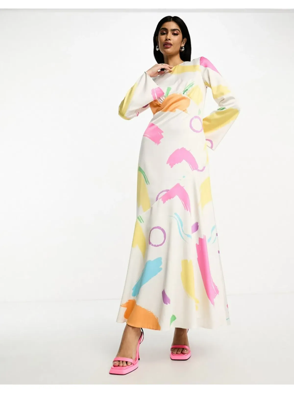 Daska High Neck Long Sleeve Maxi Dress In Multi Print Size AU 12 - Image 2