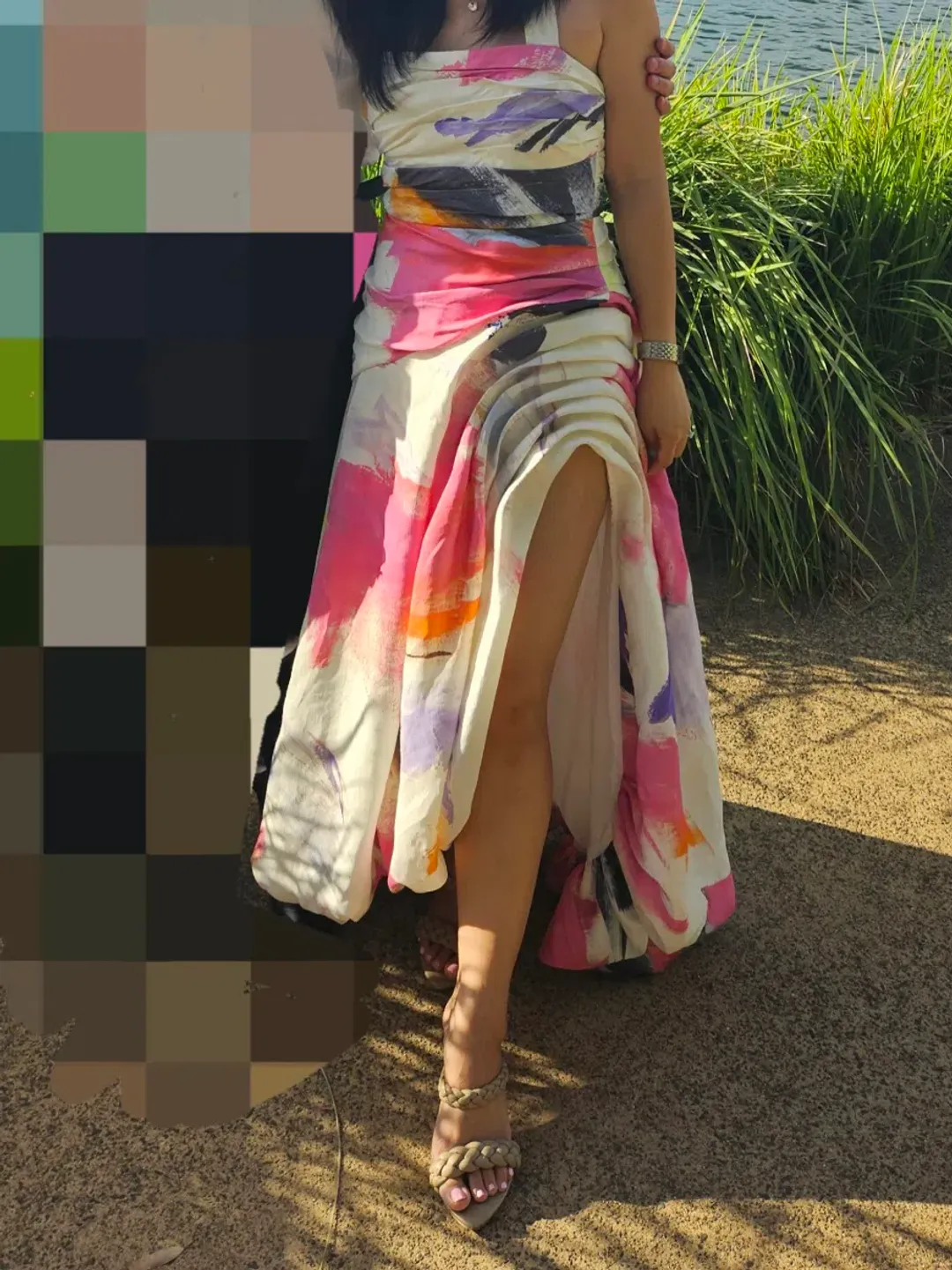 AJE HALTER NECK ABSTRACT SUNSET MIDI DRESS SIZE 8 for rent on The Volte - main image