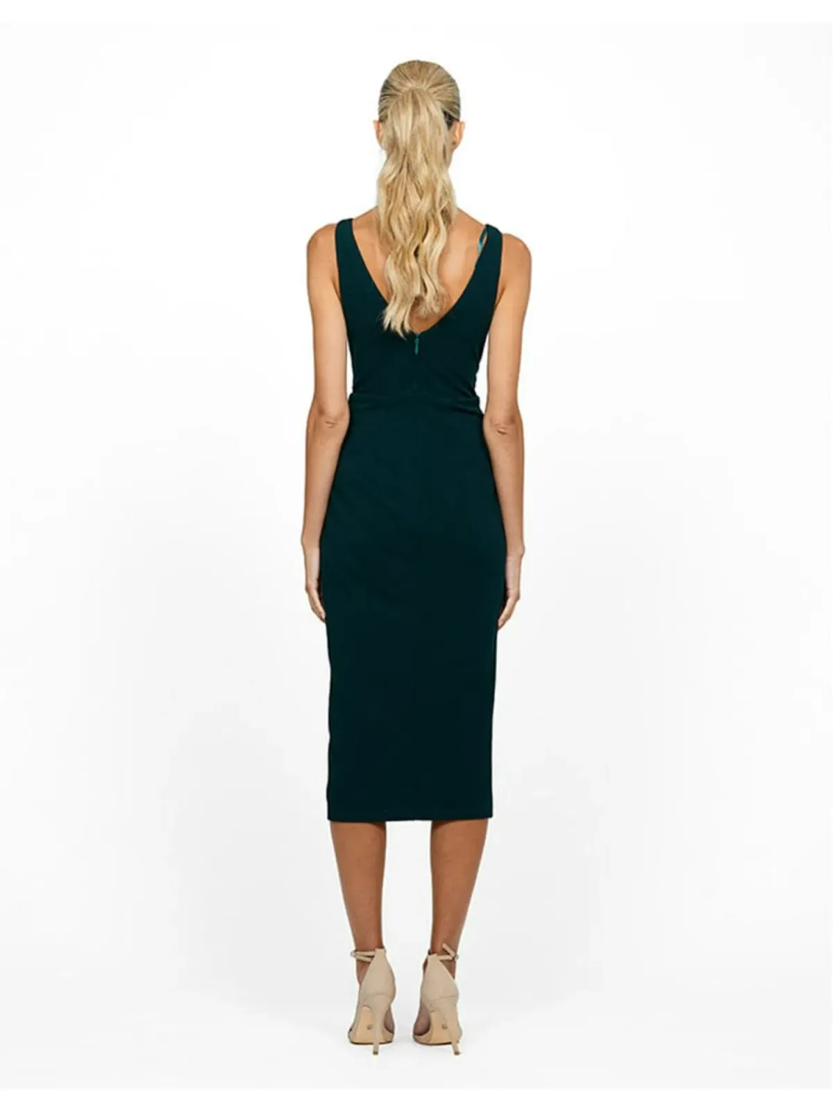 Bariano Dakota V Neck Ruffle Midi Dress in Jade Size AU 8 - Image 3