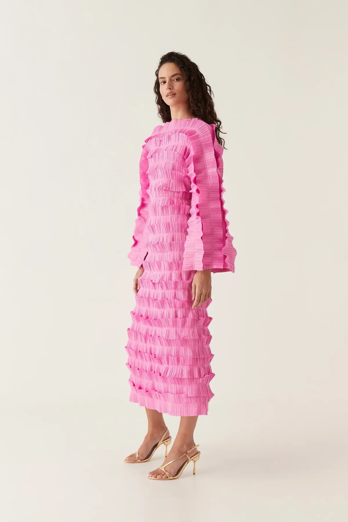 Aje Palladium Ruffled Midi Dress in Muted Fuchsia Size AU 10 - Image 2