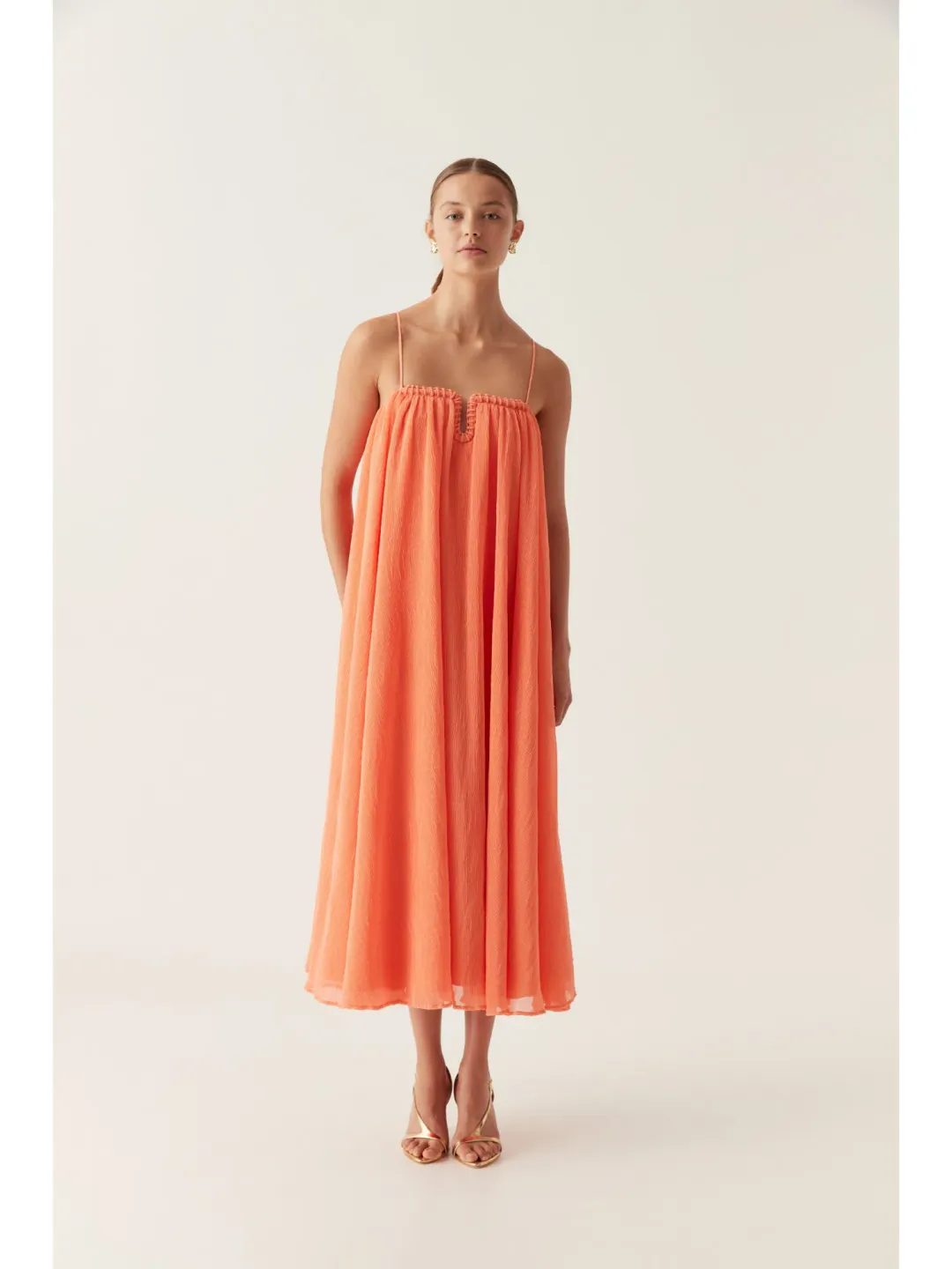 Aje Filigree Sweetheart Midi Dress Sunset Orange Size AU 10 for rent on The Volte - main image