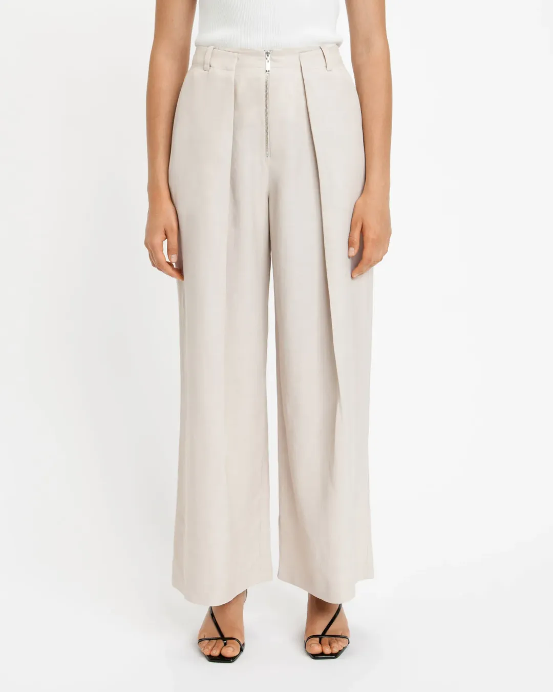 Cue Zip Front Wide Leg Pant Stone Size AU 12 for rent on The Volte - main image