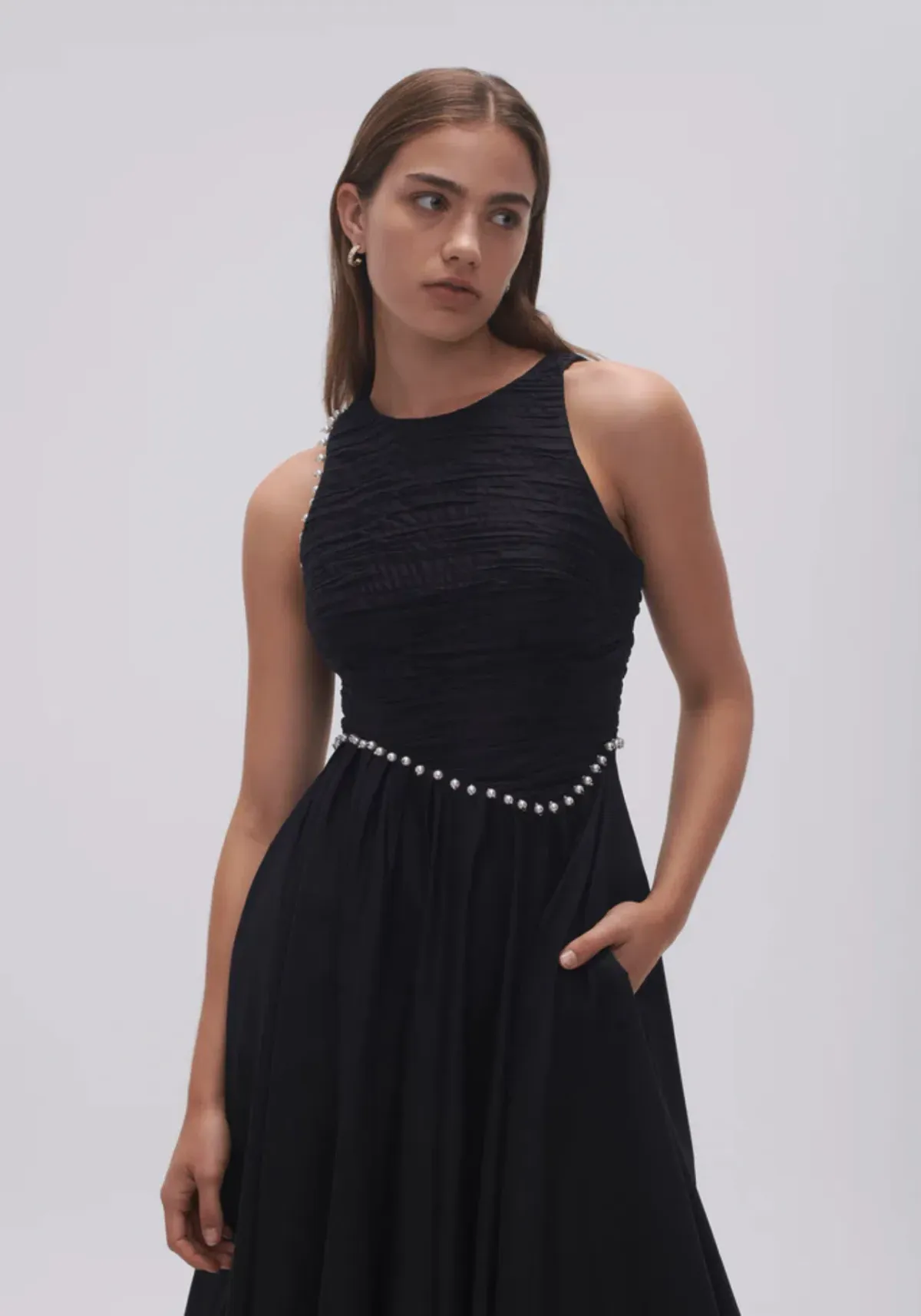 Aje Florence Pearl Trim Midi Dress Black Size 6  - Image 5
