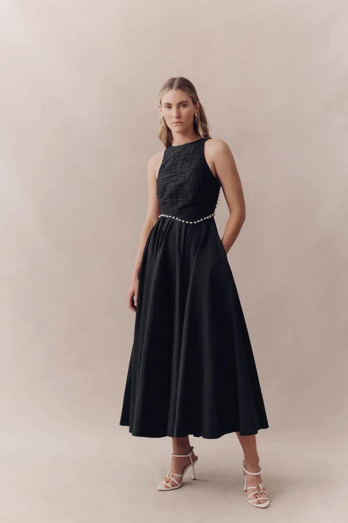 Aje Florence Pearl Trim Midi Dress Black Size 6  - Image 1