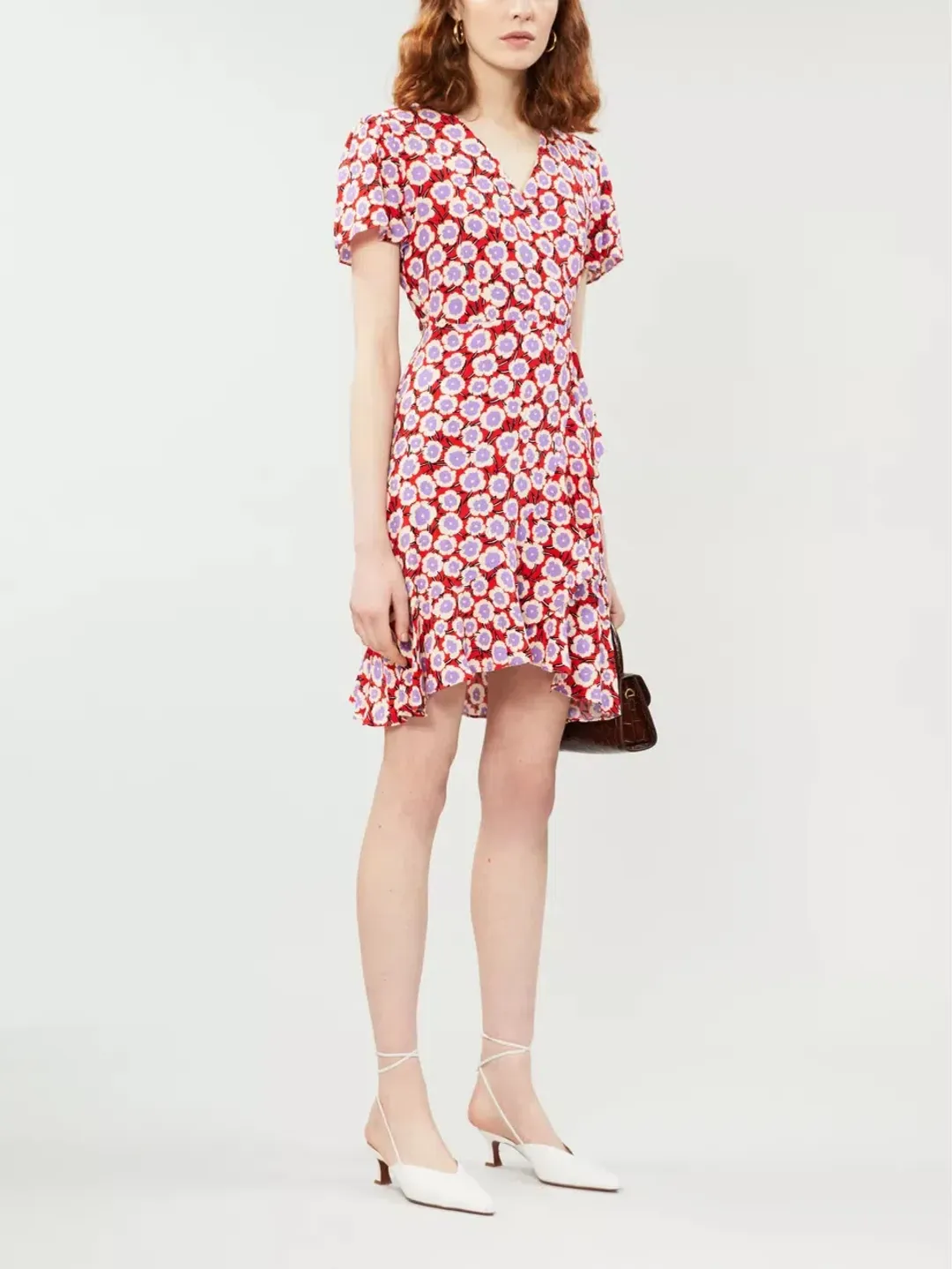 Diane Von Furstenberg Estrella Wrap Dress Red Floral Size 8  for rent on The Volte - main image