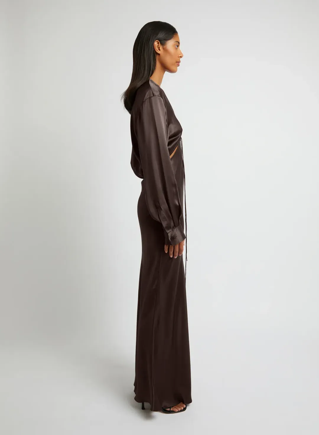 Christopher Esber Triquetra Front Tie Shirt Dress in Cocoa Size AU 8 for rent on The Volte - main image