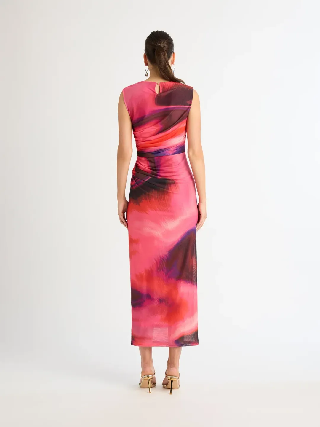 Sheike Tornado Mesh Maxi Dress Red and Pink Watercolour Print Size 10 for rent on The Volte - main image