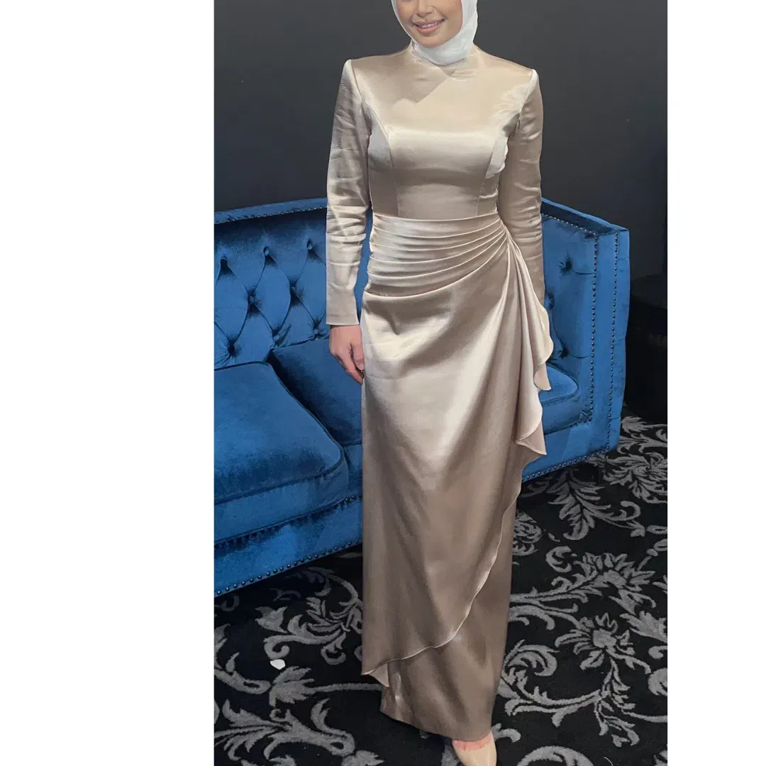 Jafrie By R Satin Long Sleeve Dress Gold Size 8 for rent on The Volte - main image