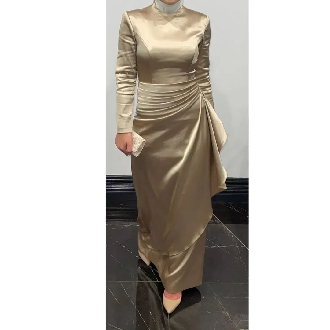 Jafrie By R Satin Long Sleeve Dress Gold Size 8 for rent on The Volte - main image