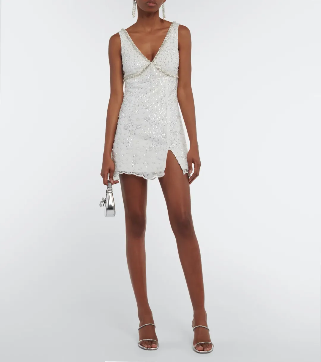 Self Portrait Crystal Embellished Mini Dress White Size 8 for rent on The Volte - main image