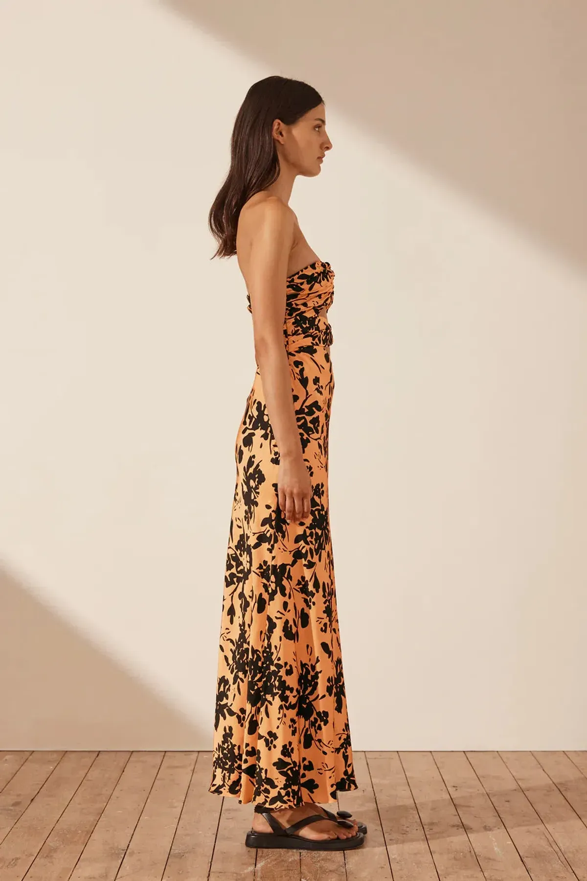 Shona Joy Solare Strapless Cut Out Ruched Midi Dress Floral Size 6 - Image 2