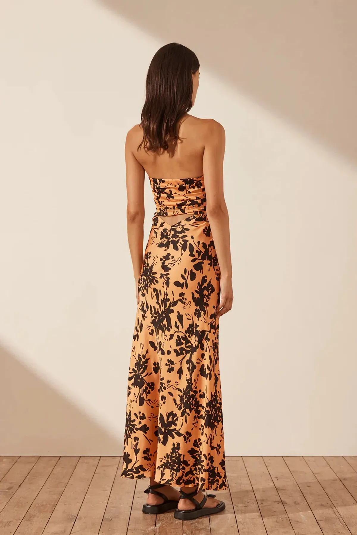 Shona Joy Solare Strapless Cut Out Ruched Midi Dress Floral Size 6 - Image 3