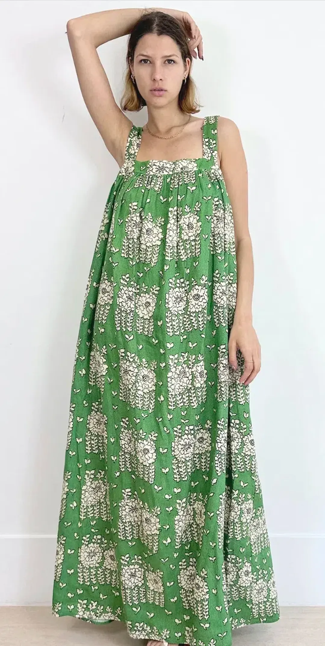 Oroton Posie Linen Maxi Dress Green Floral Size 8 for rent on The Volte - main image