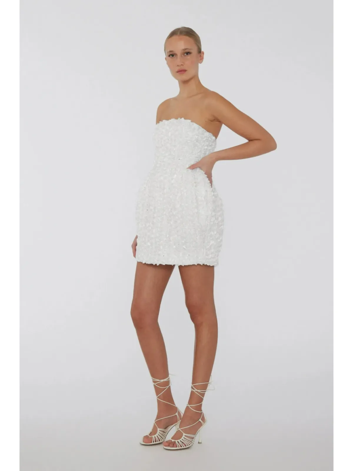 Rotate Birger Christensen 3D Flower Mini Dress White Size AU 8 - Image 2