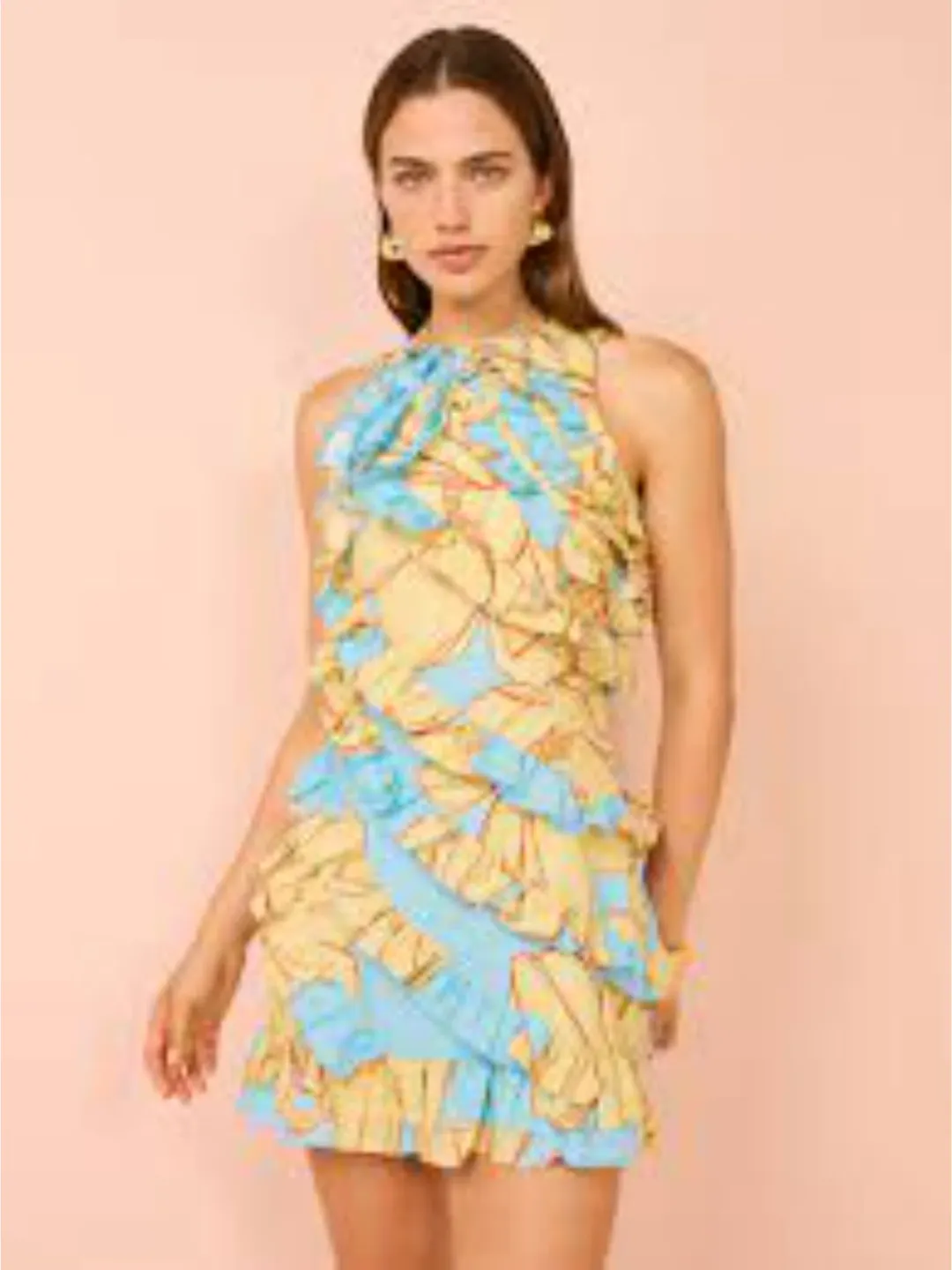 Issy Multi Frill Mini Dress In Summer Print Size AU 8 for rent on The Volte - main image