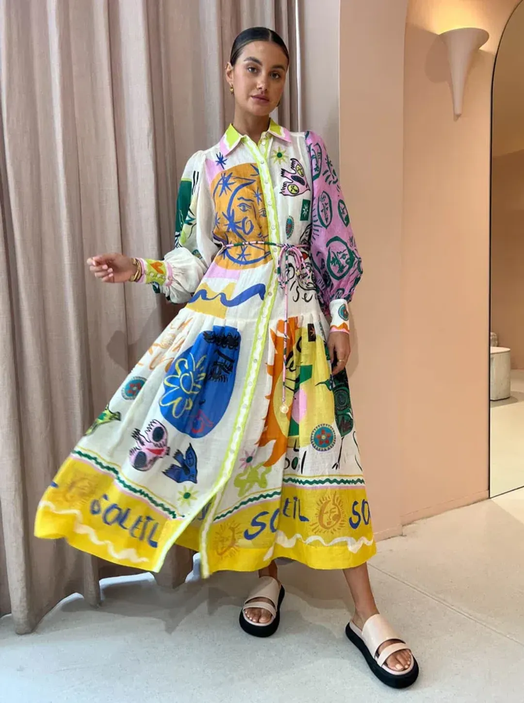 Alemais Soleil Patchwork Shirtdress In Ivory Size AU 8 for rent on The Volte - main image