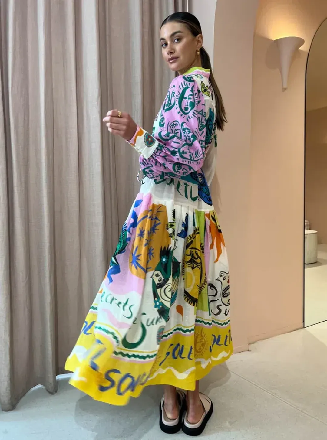 Alemais Soleil Patchwork Shirtdress In Ivory Size AU 8 for rent on The Volte - main image