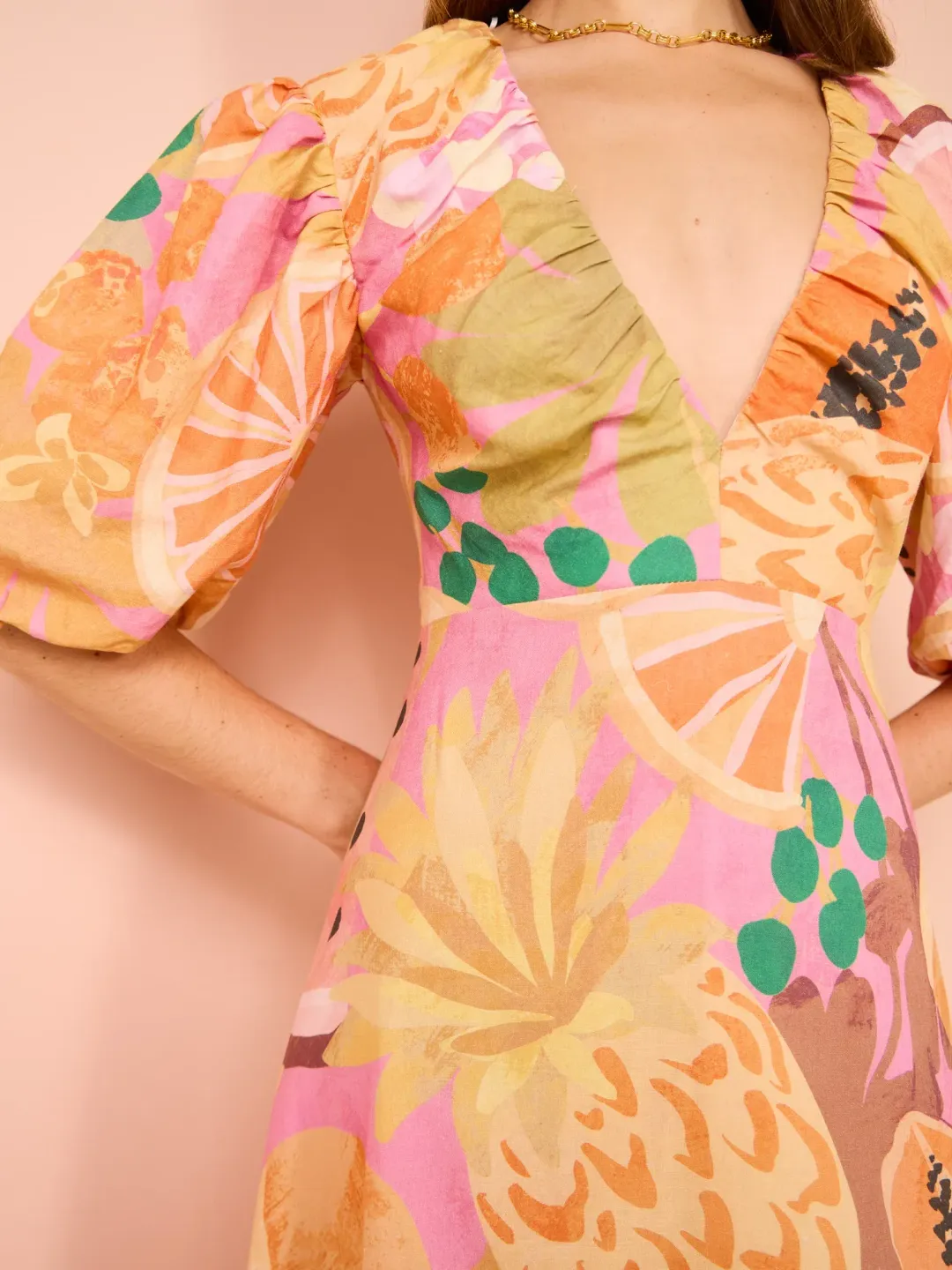 By Nicola Bolero Maxi Gathered Neckline Dress In Fruit Punch Size AU 8 for rent on The Volte - main image