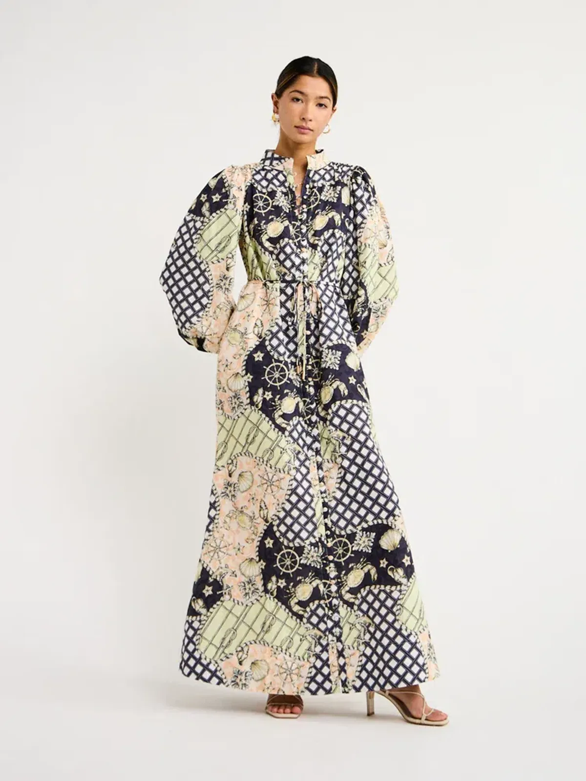 By Nicola Sail Maxi Billow Sleeve Dress in Geo/Nautical Size AU 8 - Image 4