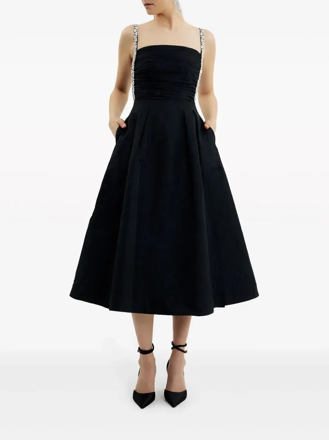 Rebecca Vallance Danielle Crystal-Embellished Midi Dress Black Size 8 for rent on The Volte - main image