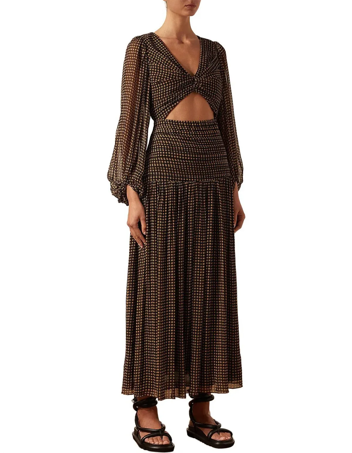 Shona Joy Sofia Ruched Cut Out Midi Dress Print Size 10 - Image 2