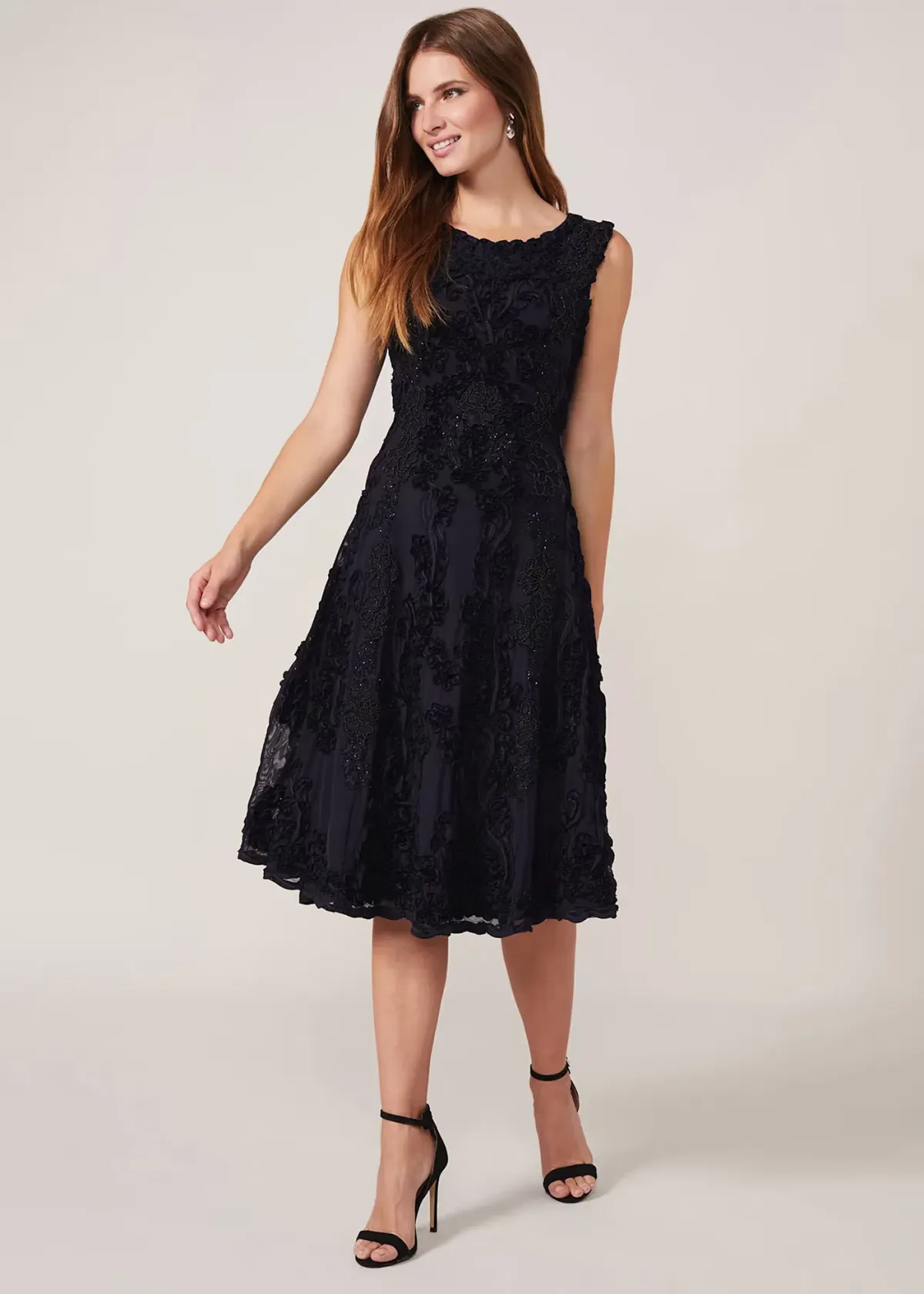 Phase Eight Penelope Tapework Lace Flared Dress Black Size 14 - Image 2