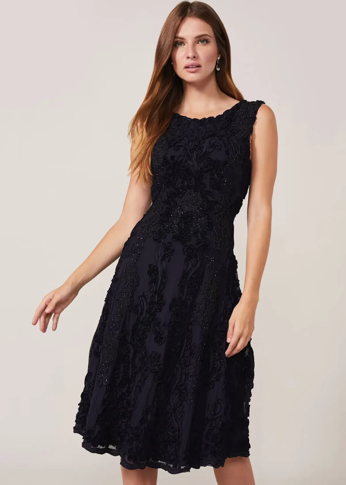 Phase Eight Penelope Tapework Lace Flared Dress Black Size 14 - Image 3