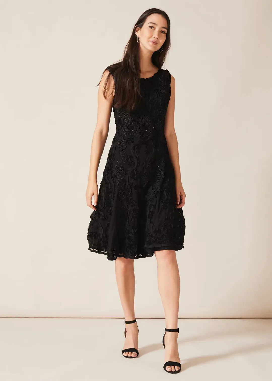Phase Eight Penelope Tapework Lace Flared Dress Black Size 14 for rent on The Volte - main image