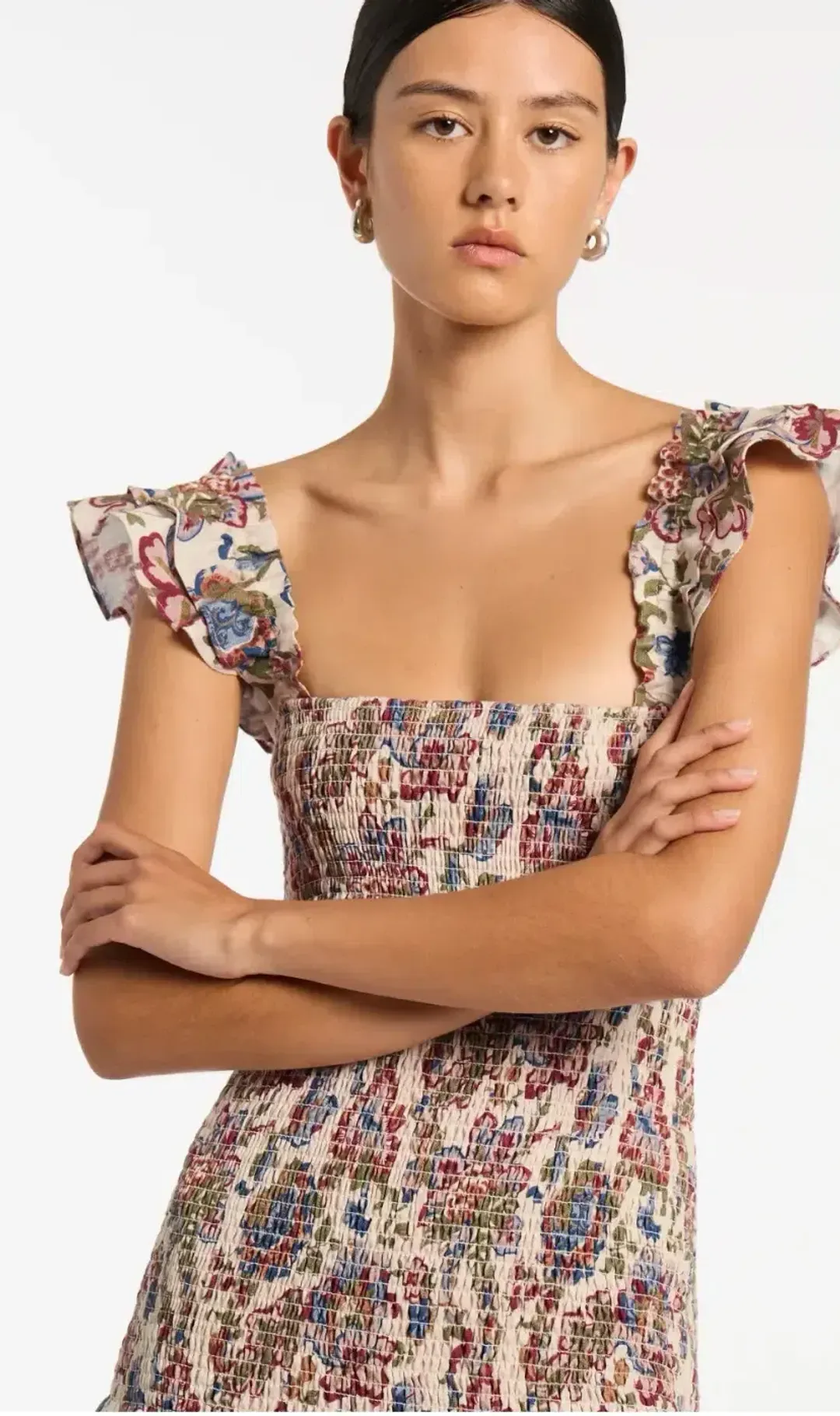 Sir The Label Bettina Shirred Linen Mini Dress Wiltshire Floral Size 0 / AU 6 for rent on The Volte - main image